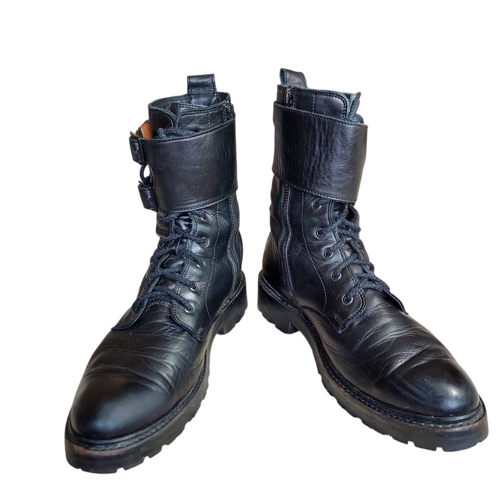 Frye Julie Biker Engineer Black Leather Lace-up Lug Sole Boots - Picture 15 of 15